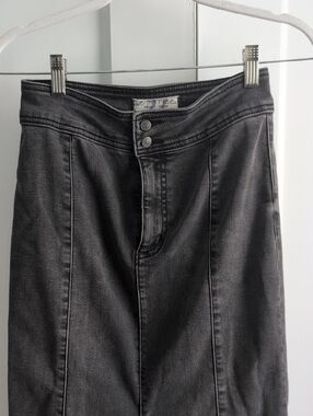Free People Maddie Black High-Rise Paneled Denim Skirt